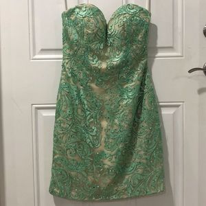 Madison James Lace Strapless Mini Dress